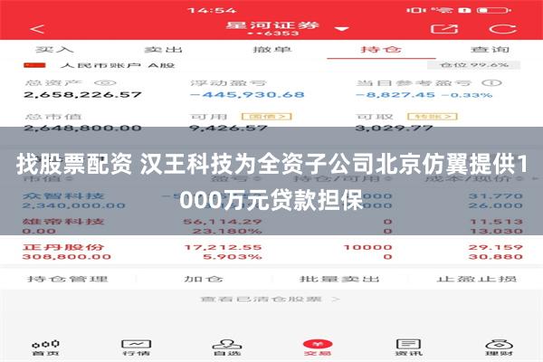 找股票配资 汉王科技为全资子公司北京仿翼提供1000万元贷款担保