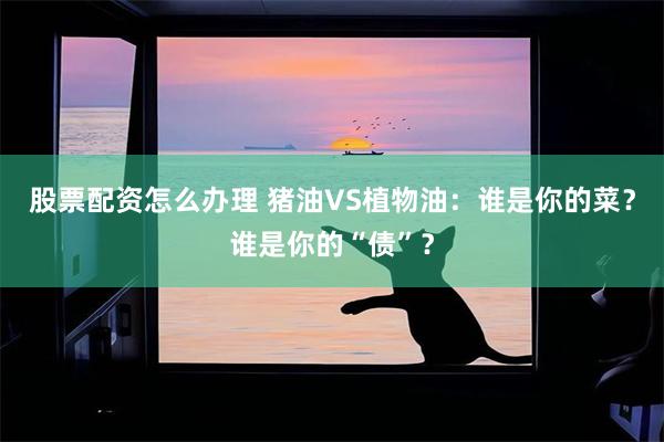 股票配资怎么办理 猪油VS植物油：谁是你的菜？谁是你的“债”？